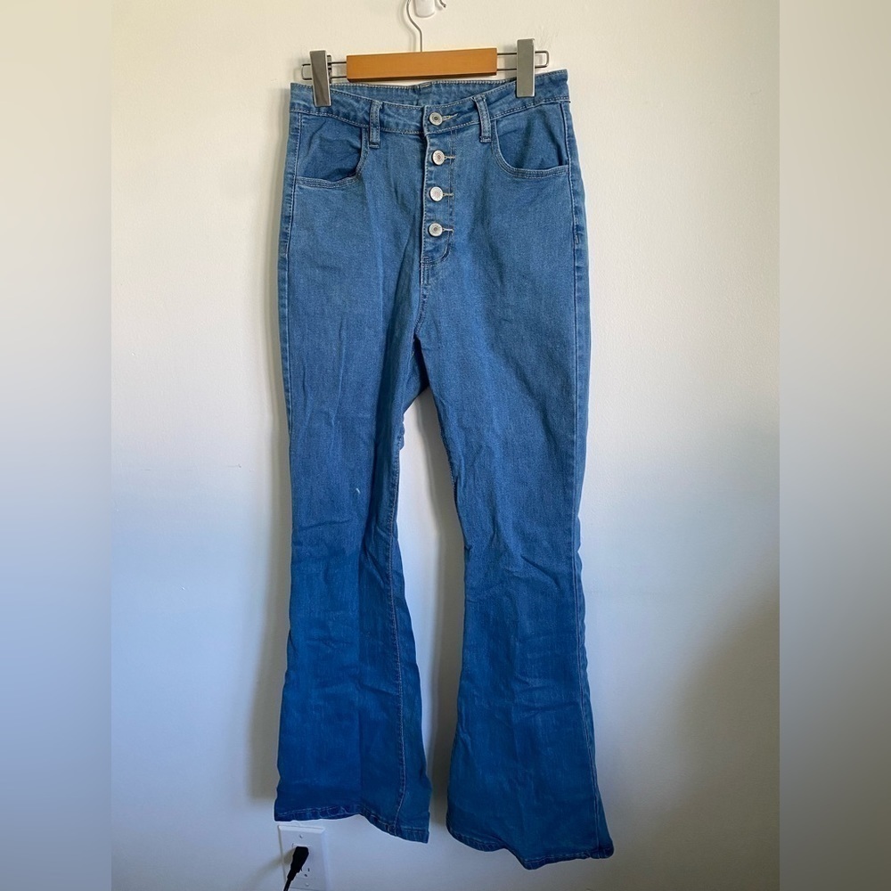 SHEIN High Waist Button Up Flare Hem Jeans • Medium Wash • M Medium